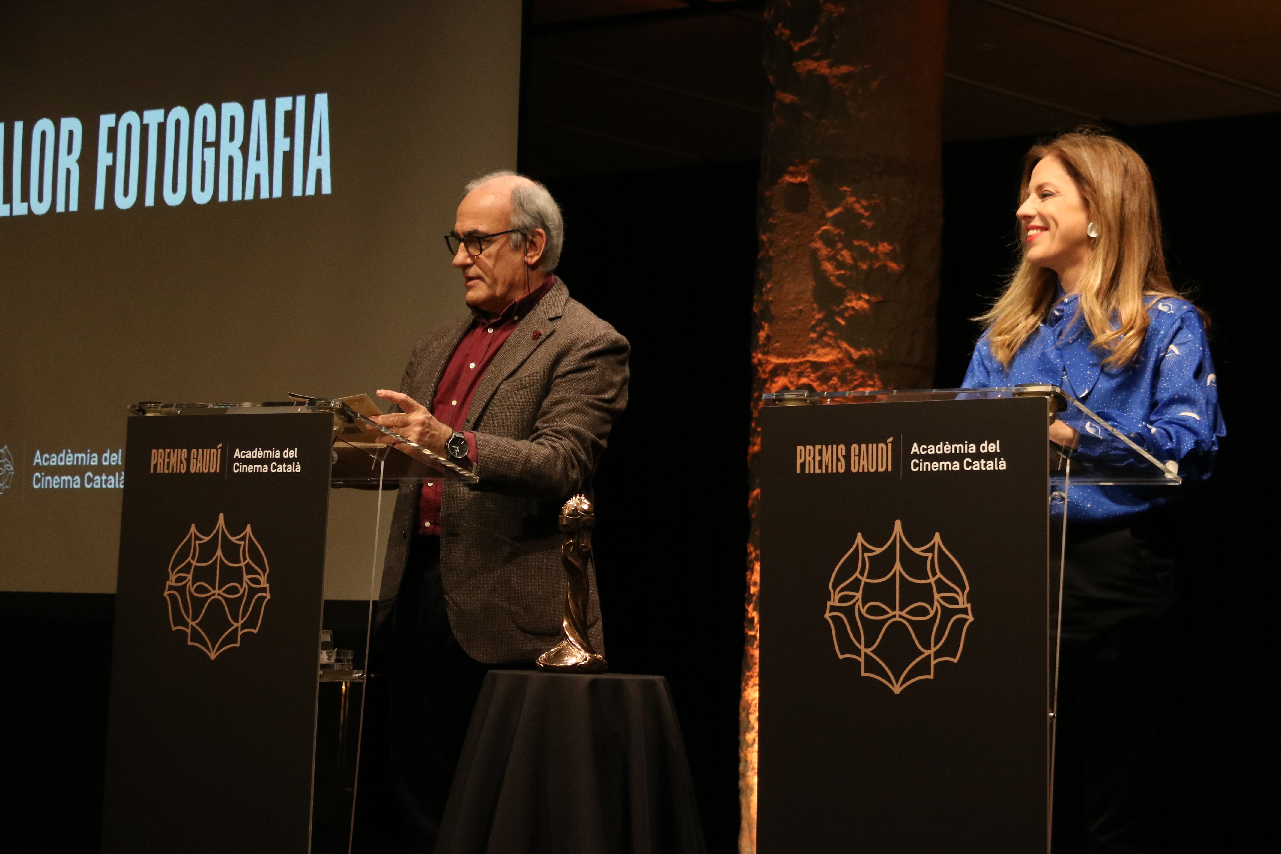 Actors Maria Molins and Francesc Orella announcing the 2022 Gaudí Award nominees on January 25, 2022 (by Pere Francesch)